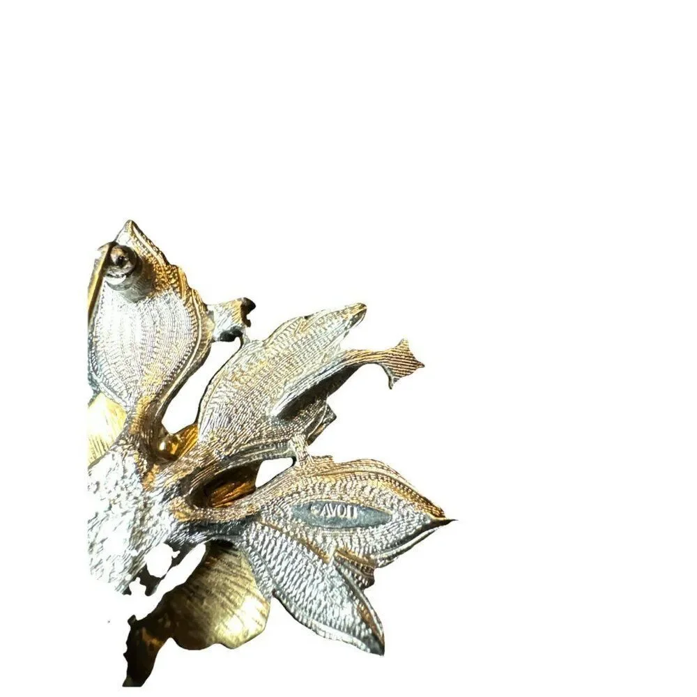 Vintage Avon Christmas Flower Brooch Pin Enamel Faux Pearl Rhinestones